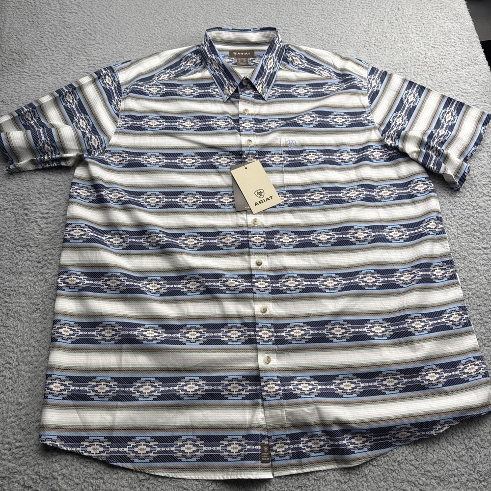 Ariat Case Button Up Shirt Mens XXL Blue Aztec Geometric Short Sleeve Western